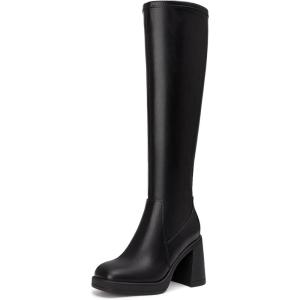 imageAthlefit Knee High Boots for Women Square Toe Platform Chunky Heel Stretchy Tall Boots with Side ZipperBlack
