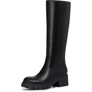 imageAthlefit Platform Knee High Boots for Women Round Toe Chunky Lug Sole Tall Boots with Side ZipperBlack