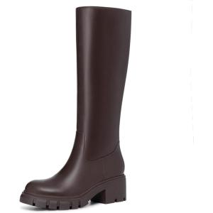imageAthlefit Platform Knee High Boots for Women Round Toe Chunky Lug Sole Tall Boots with Side ZipperBrown