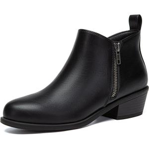 imageAthlefit Womens Ankle Boots Chunky Low Heel Comfortable Short Boots Round Toe Dress Booties with Side ZipperBlack