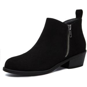 imageAthlefit Womens Ankle Boots Chunky Low Heel Comfortable Short Boots Round Toe Dress Booties with Side ZipperBlack Suede