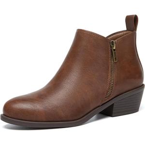imageAthlefit Womens Ankle Boots Chunky Low Heel Comfortable Short Boots Round Toe Dress Booties with Side ZipperBrown