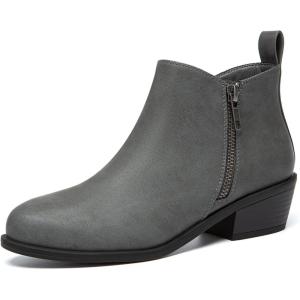 imageAthlefit Womens Ankle Boots Chunky Low Heel Comfortable Short Boots Round Toe Dress Booties with Side ZipperGrey