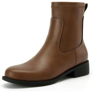 imageAthlefit Womens Ankle Boots Chunky Low Heel Fashion Round Toe Side Zipper Short Chelsea BootsTan