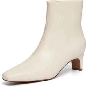 imageAthlefit Womens Ankle Boots Comfortable Low Heel Pointed Square Toe Dress Short Boots with Side ZipperBeige