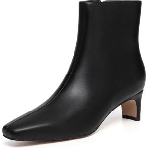 imageAthlefit Womens Ankle Boots Comfortable Low Heel Pointed Square Toe Dress Short Boots with Side ZipperBlack