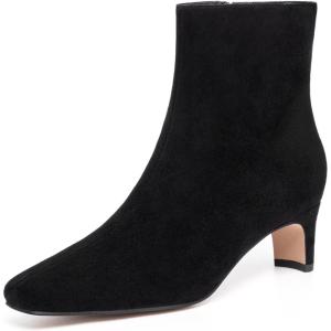 imageAthlefit Womens Ankle Boots Comfortable Low Heel Pointed Square Toe Dress Short Boots with Side ZipperBlack Suede
