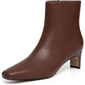 imageAthlefit Womens Ankle Boots Comfortable Low Heel Pointed Square Toe Dress Short Boots with Side ZipperBrown