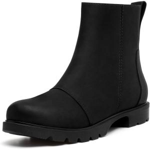 imageAthlefit Womens Ankle Boots Comfortable Lug Sole Chunky Low Heel Zipper Short BootiesBlack