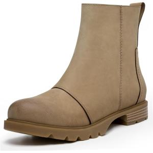 imageAthlefit Womens Ankle Boots Comfortable Lug Sole Chunky Low Heel Zipper Short BootiesKhaki