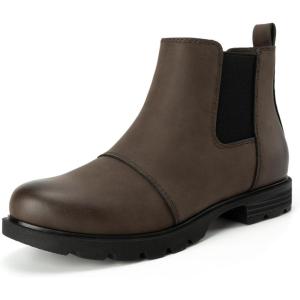 imageAthlefit Womens Chelsea Boots Low Heel Slip On Lug Sole Elastic Short Ankle BootiesDark Brown
