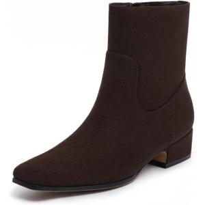 imageAthlefit Womens Chunky Low Heel Ankle Boots Fashion Square Toe Side Zipper Short BootiesBrown Suede