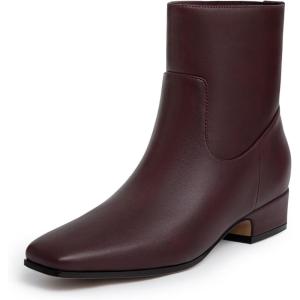 imageAthlefit Womens Chunky Low Heel Ankle Boots Fashion Square Toe Side Zipper Short BootiesBurgundy