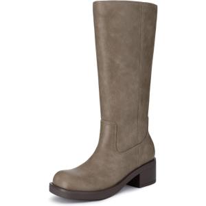 imageAthlefit Womens Knee High Boots Square Toe Chunky Block Riding Tall Boots for Women Low HeelTaupe
