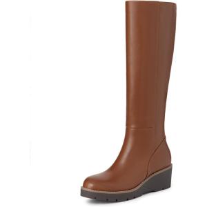 imageAthlefit Womens Knee High Boots Wedge Platform Comfortable Tall Long Boots with Side ZipperBrown