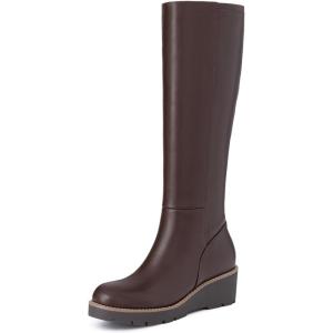imageAthlefit Womens Knee High Boots Wedge Platform Comfortable Tall Long Boots with Side ZipperDark Brown