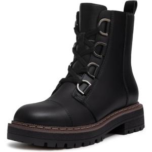 imageAthlefit Womens LaceUp Combat Boots Platform Chunky Low Heel Lug Sole Ankle BootiesBlack