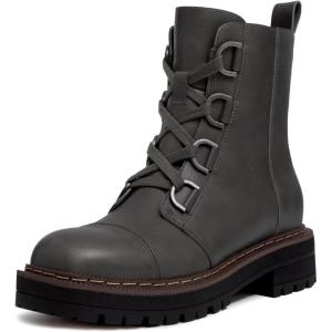 imageAthlefit Womens LaceUp Combat Boots Platform Chunky Low Heel Lug Sole Ankle BootiesGrey