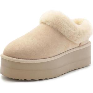 imageArhlefit Platform Slippers for Women Slipon Winter Warm Fuzzy Fluffy Suede Slippers Shoes for House Indoor and OutdoorSand
