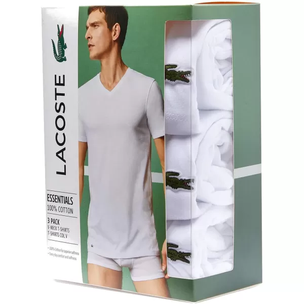 Lacoste Men's Essentials 3 Pack 100% Cotton Slim Fit V-Neck T-Shirts