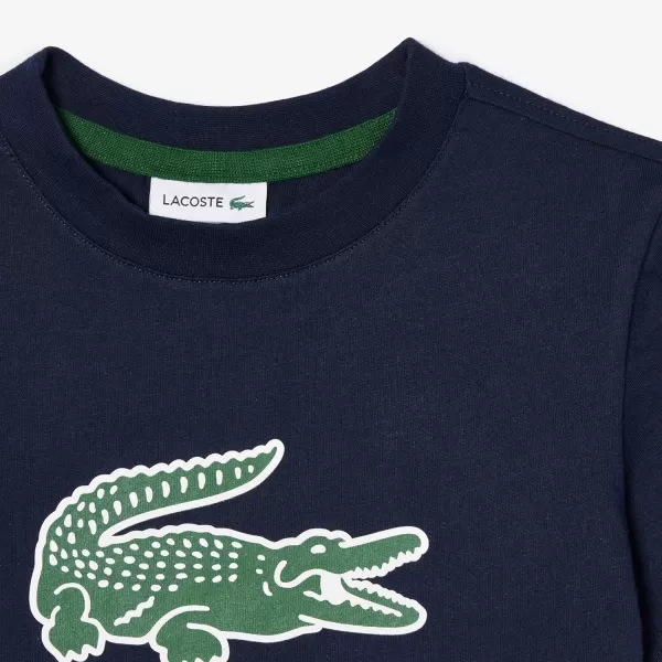 Lacoste Boys' Short Sleeve Crewneck Large Front Croc Graphic Tee-shrt