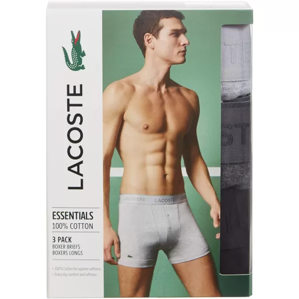 Lacoste Men's Essentials Classic 3 Pack 100% Cotton Boxer Briefs