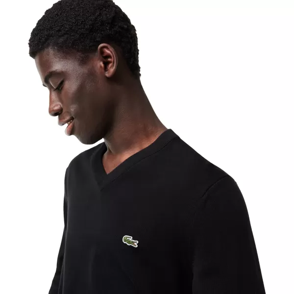 Lacoste Mens Long Sleeve Regular Fit V-neck Organic Cotton Sweater