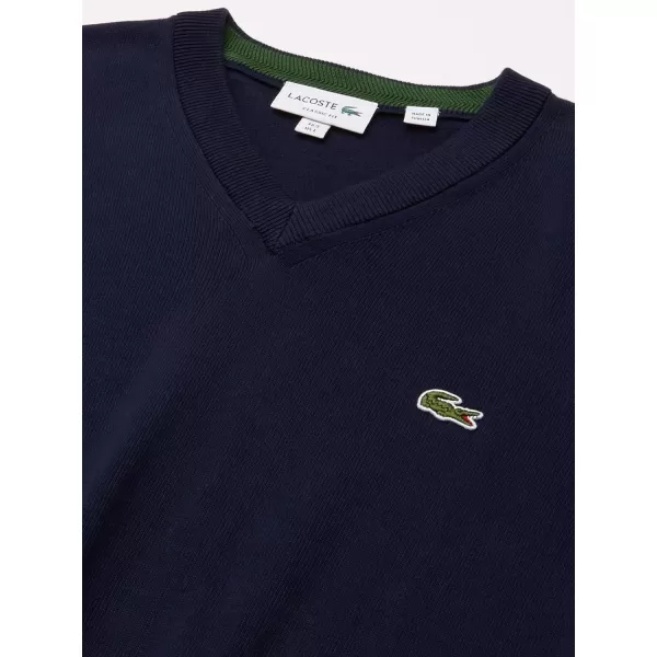 Lacoste Mens Long Sleeve Regular Fit V-neck Organic Cotton Sweater