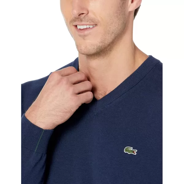 Lacoste Mens Long Sleeve Regular Fit V-neck Organic Cotton Sweater