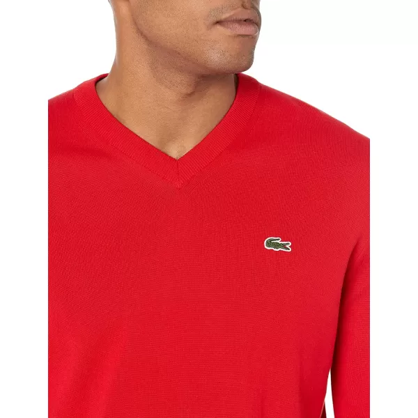 Lacoste Mens Long Sleeve Regular Fit V-neck Organic Cotton Sweater