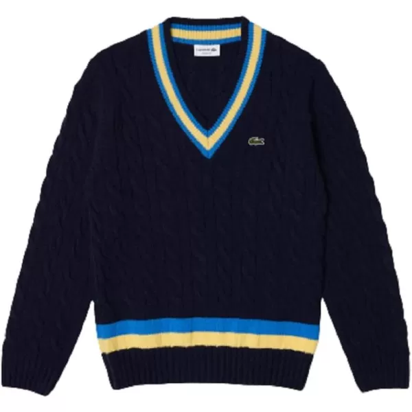 Lacoste Men's Classic Fit V-Neck Contrast Striped Wool Sweater Core