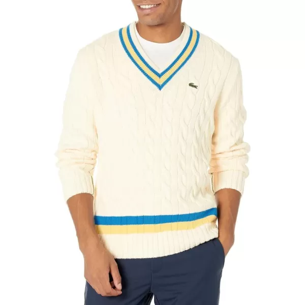 Lacoste Men's Classic Fit V-Neck Contrast Striped Wool Sweater Core