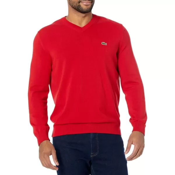 Lacoste Mens Long Sleeve Regular Fit V-neck Organic Cotton Sweater