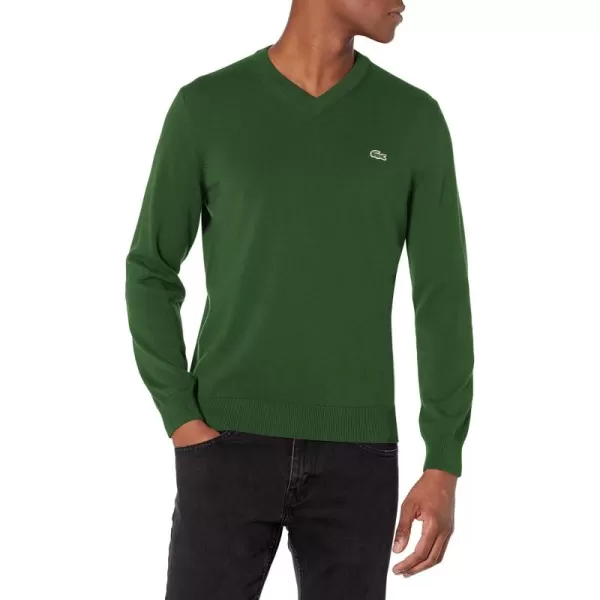 Lacoste Mens Long Sleeve Regular Fit V-neck Organic Cotton Sweater