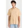 imageLacoste Mens Short Sleeve Regular Fit Linen Button Down Shirt with Front PocketCroissant
