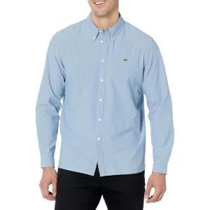 imageLacoste Contemporary Collections Mens Long Sleeve Solid Slim Fit Woven ButtonDown ShirtBleach Denim