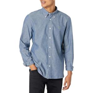 imageLacoste Contemporary Collections Mens Long Sleeve Solid Slim Fit Woven ButtonDown ShirtDeep Medium