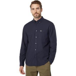 imageLacoste Mens Buttoned Collar Oxford Cotton ShirtNavy BlueNavy Blue