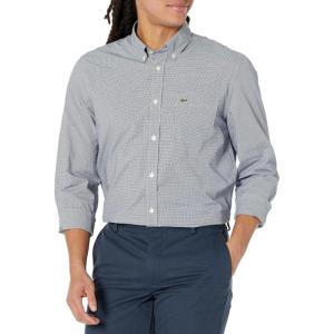 imageLacoste Mens Long Sleeve Regular Fit Gingham Button Down ShirtBlancMarine