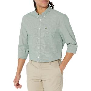 imageLacoste Mens Long Sleeve Regular Fit Gingham Button Down ShirtBlancVert