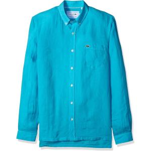imageLacoste Mens Long Sleeve Regular Fit Linen Casual Button Down Shirt with Front PocketAtoll