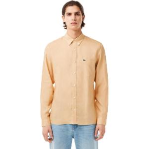 imageLacoste Mens Long Sleeve Regular Fit Linen Casual Button Down Shirt with Front PocketCroissant
