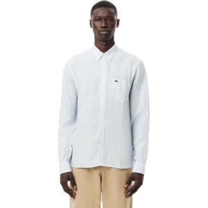 imageLacoste Mens Long Sleeve Regular Fit Linen Casual Button Down Shirt with Front PocketOverviewWhite