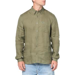 imageLacoste Mens Long Sleeve Regular Fit Linen Casual Button Down Shirt with Front PocketTank