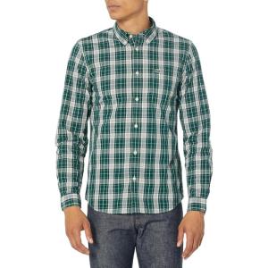 imageLacoste Mens Long Sleeve Slim Fit Poplin Stretch Plaid Button Down ShirtSinopleHammam