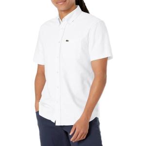imageLacoste Mens Regular Fit Short Sleeve Oxford ShirtBlanc