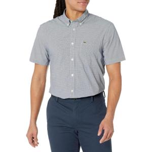 imageLacoste Mens Short Sleeve Regular Fit Gingham Button Down ShirtBlancMarine