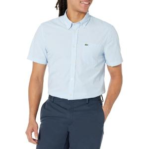 imageLacoste Mens Short Sleeve Regular Fit Gingham Button Down ShirtBlancPanorama