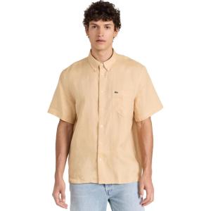 imageLacoste Mens Short Sleeve Regular Fit Linen Button Down Shirt with Front PocketCroissant