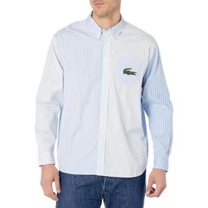 imageLacoste Mens Unisex Large Crocodile Striped Cotton ShirtBlancPanorama